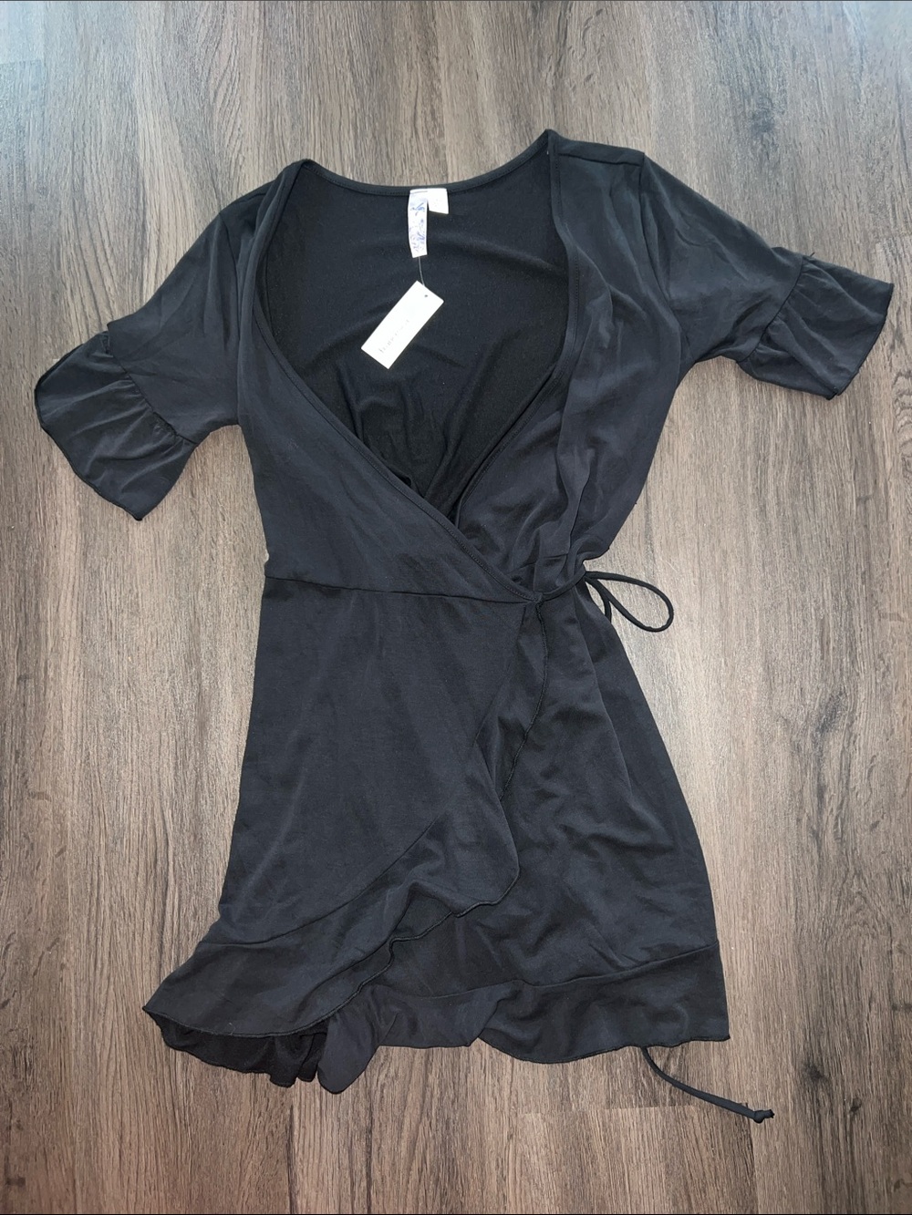 NWT Francesca’s Alya Black Ruffle Wrap Dress